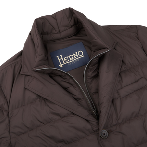 Herno Brown Technical Nylon Legend Hybrid Blazer Collar
