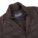 Herno Brown Technical Nylon Legend Hybrid Blazer Collar