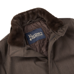 Herno Dark Brown Loro Piana Wool Twill Jacket Collar