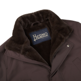 Herno Dark Brown Technical Nylon Field Jacket Collar