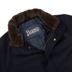 Herno Midnight Blue Loro Piana Wool Twill Jacket Collar