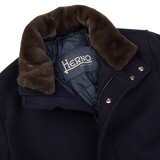 Herno Navy Blue Diagonal Wool Technical Coat Collar