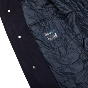 Herno Navy Blue Diagonal Wool Technical Coat Inside