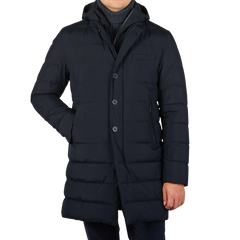 Herno Navy Blue Nylon Gore-Tex Legend Coat Front