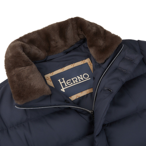 Herno Navy Blue Technical Nylon Polar Tech Jacket Collar