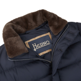 Herno Navy Blue Technical Nylon Polar Tech Jacket Collar