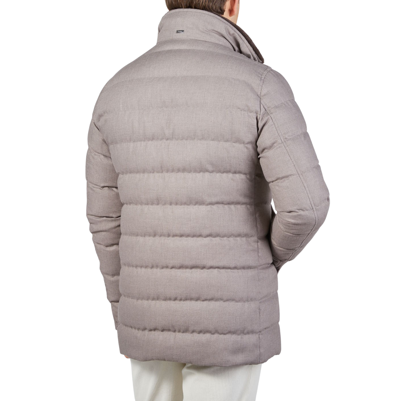 Herno Taupe Beige Virgin Wool DB Norfolk Jacket Back
