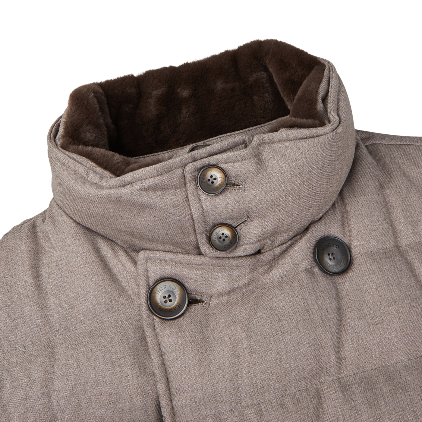 Herno Taupe Beige Virgin Wool DB Norfolk Jacket Collar