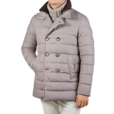 Herno Taupe Beige Virgin Wool DB Norfolk Jacket Front