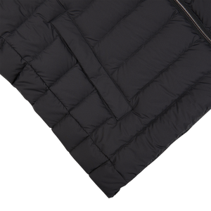 An Italian outerwear Herno Black Nylon Goose Down Quilted Gilet with a zippered hood.