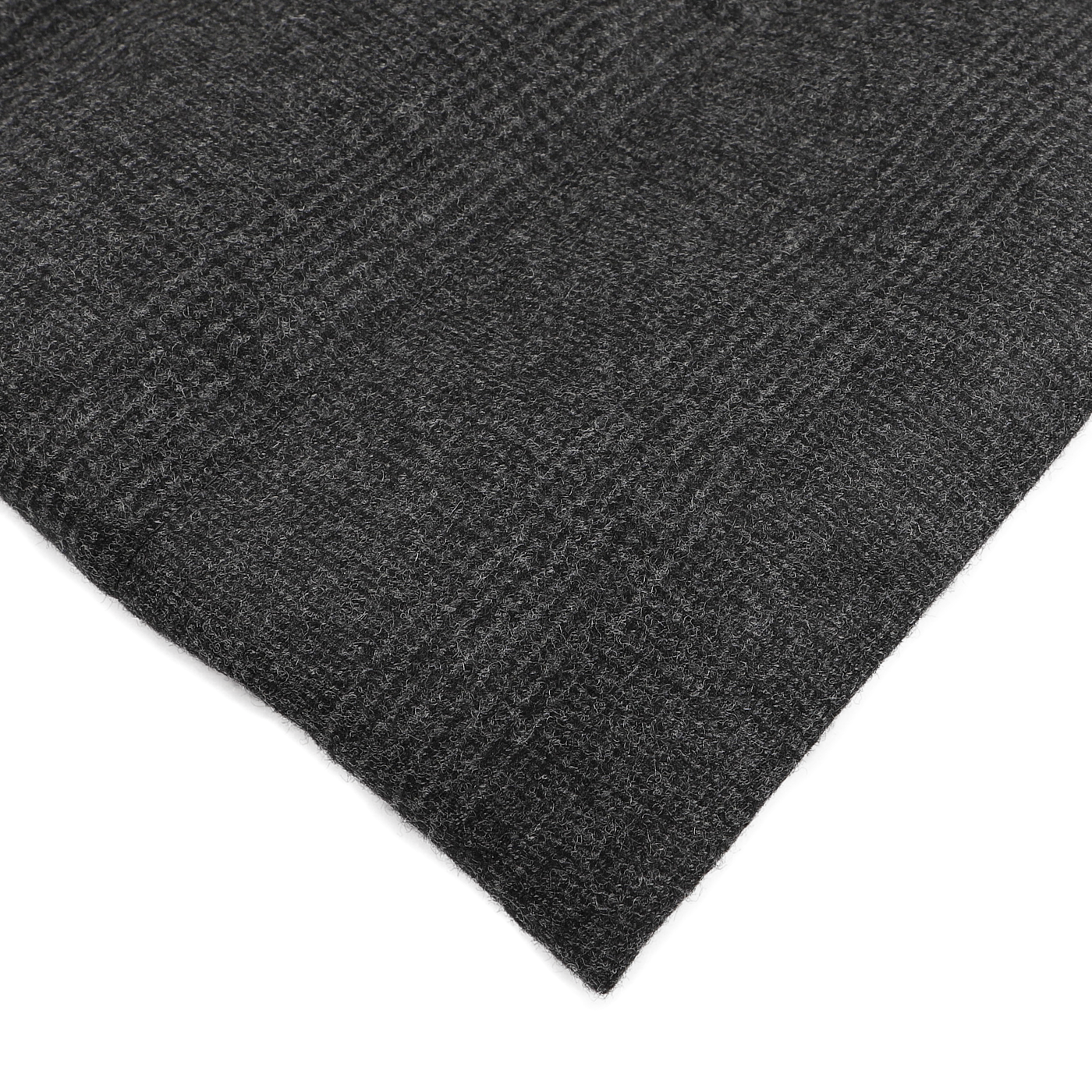 Close-up of the luxurious Charcoal Checked Wool Cashmere fabric by Loro Piana, featured in a textured gray with a subtle checkered pattern, ideal for crafting an elegant Herno jacket against a white background.