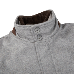 The back of a luxurious Herno Light Grey Water Repellent Cashmere Car Coat.