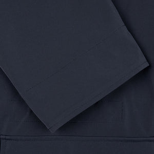A close-up of a Herno Navy Blue Nylon Hood Field Jacket.