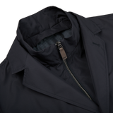 A Herno Navy Blue Nylon Hybrid Blazer with a zipper on the front.