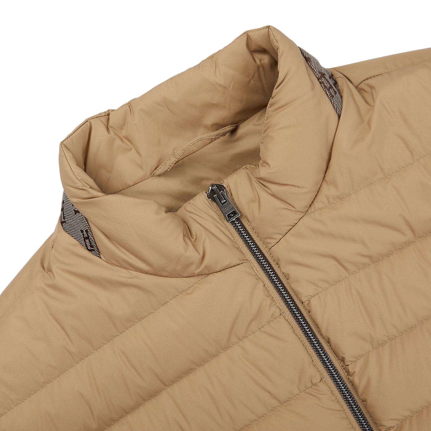 A Sand Beige Nylon Goose Down Quilted Gilet with zippers and goose down filling from Herno.