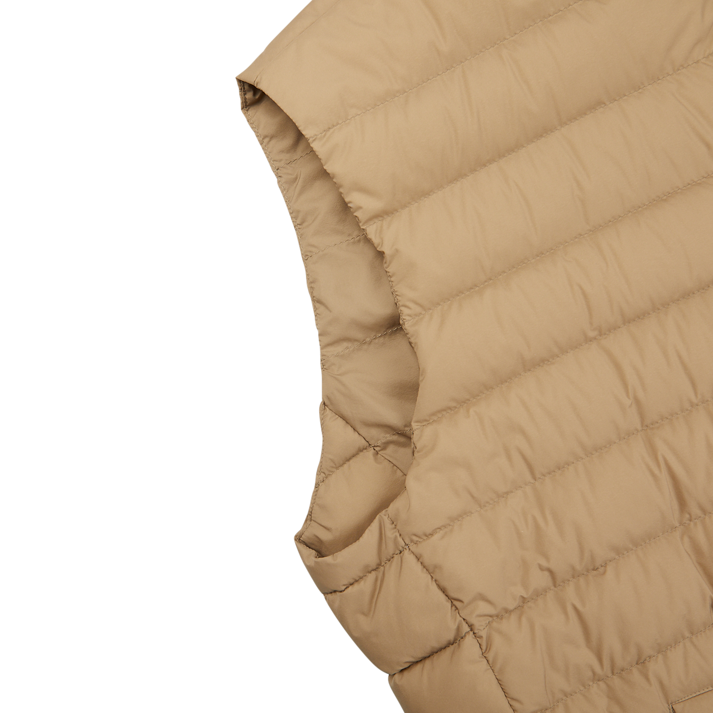 A Sand Beige Nylon Goose Down Quilted Gilet by Herno on a white surface.