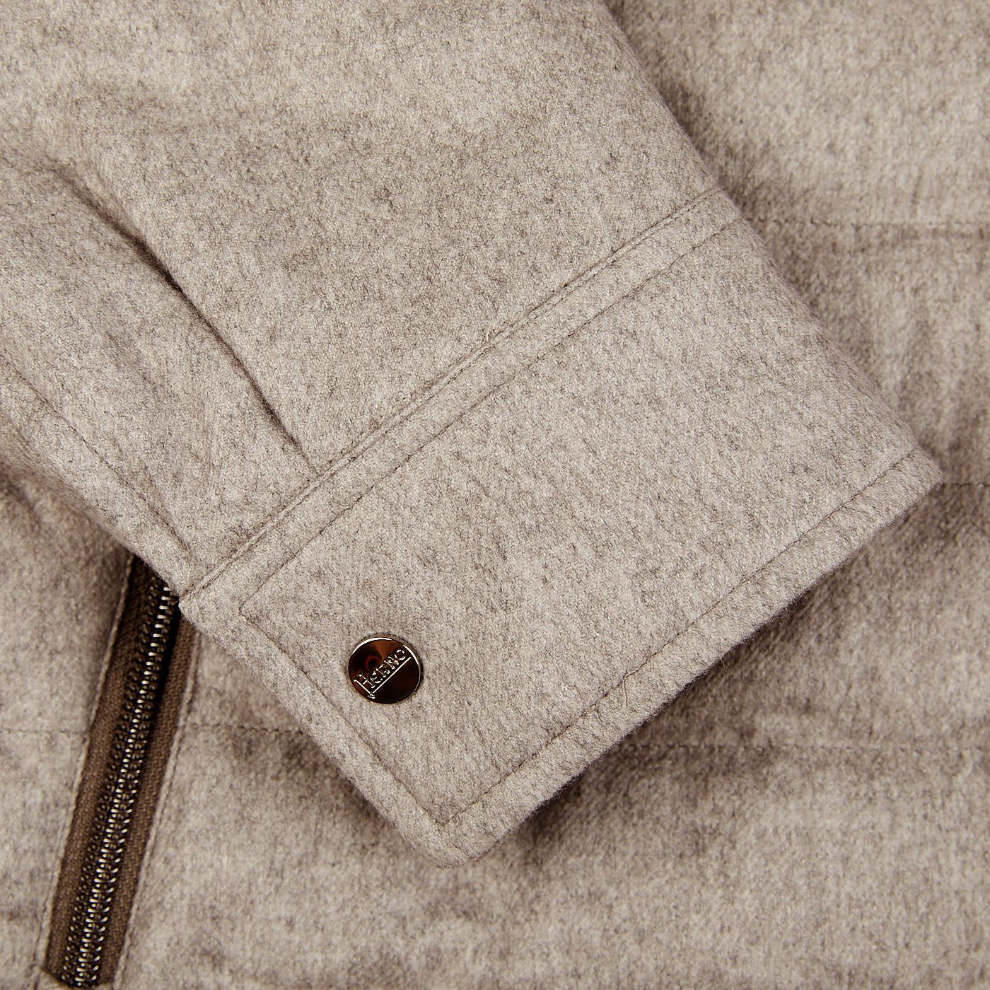 A Taupe Beige Silk Cashmere Water-Repellent Jacket with zippers by Herno.
