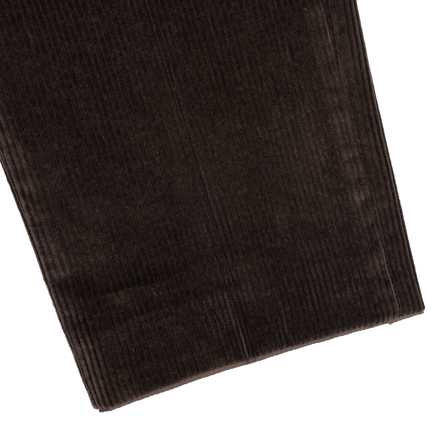 Close-up of the dark brown fabric from Hiltl's Brown Cotton Corduroy Regular Fit Chinos, showcasing visible vertical ridges that make it perfect for crafting stylish casual chinos.