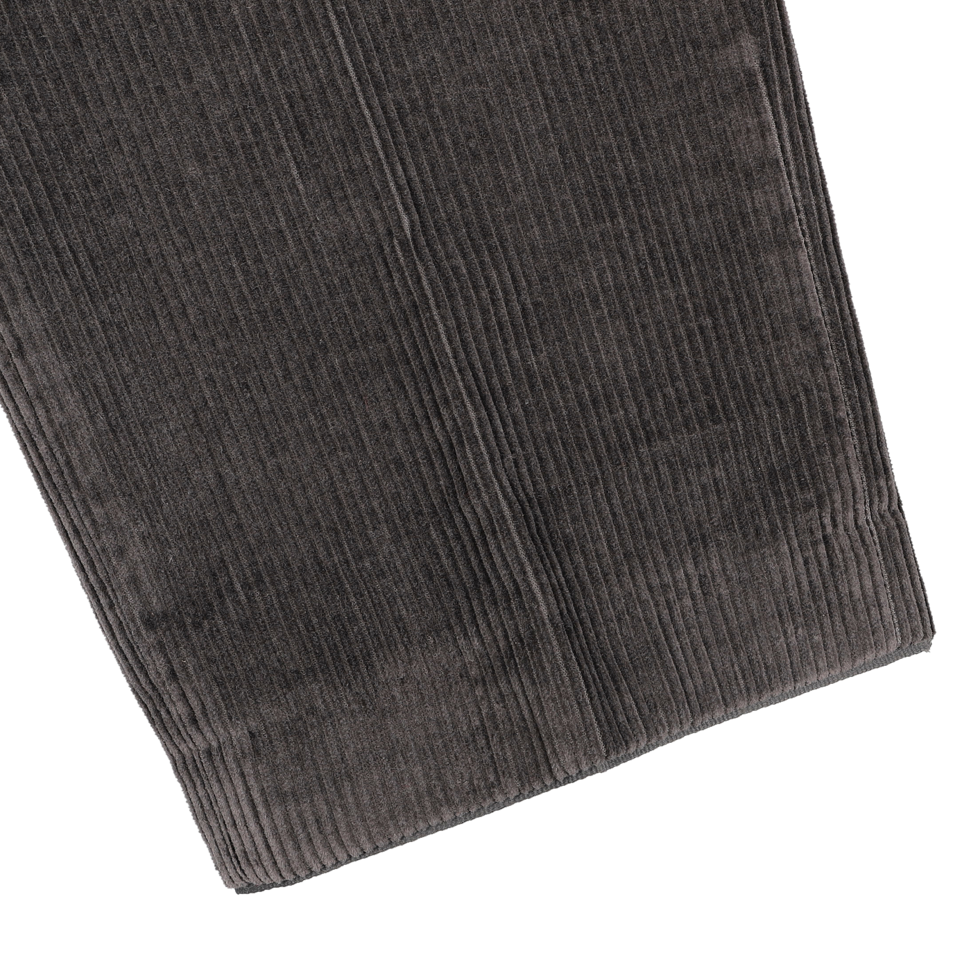 Close-up of Hiltl's Grey Cotton Corduroy fabric with textured vertical ridges, ideal for crafting regular fit casual chinos.