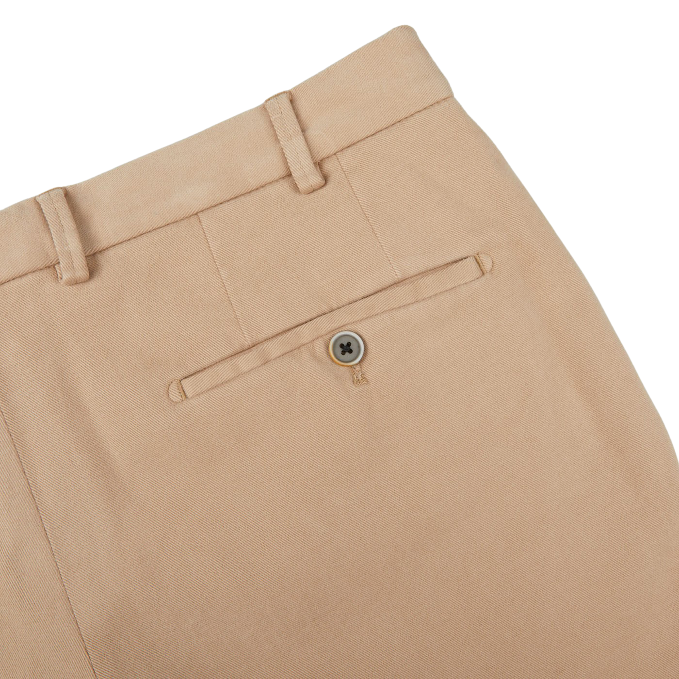 A close up of Hiltl light beige cotton stretch regular fit chinos.