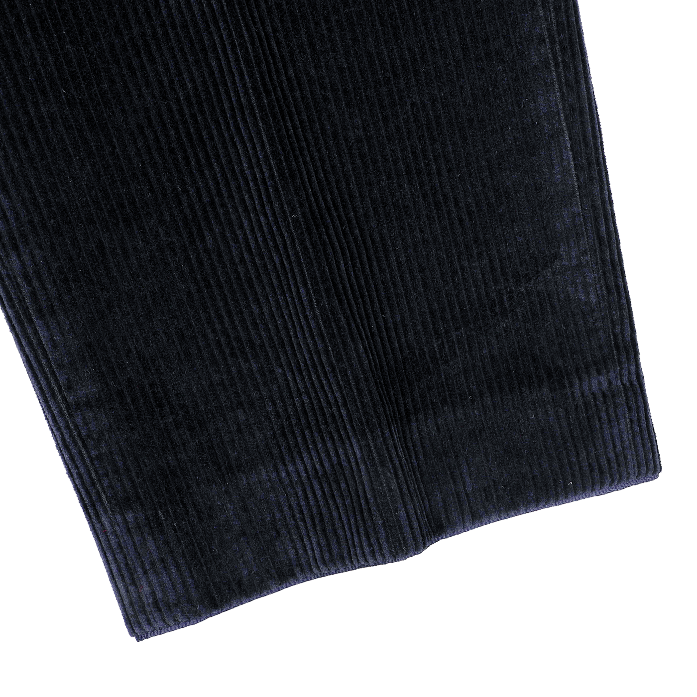 Close-up of black, ribbed fabric with vertical lines, reminiscent of the texture found in Hiltl's Navy Blue Cotton Corduroy Regular Fit Chinos.