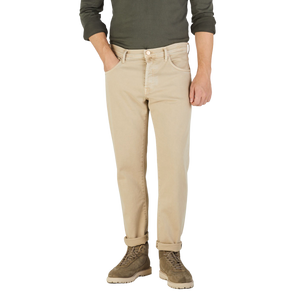 Incotex Khaki Beige Cotton Stretch Five Pocket Jeans Front