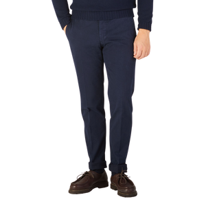 Incotex Navy Blue Cotton Comfort Chinos Front