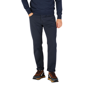 Incotex Navy Blue Cotton Stretch Five Pocket Jeans Front