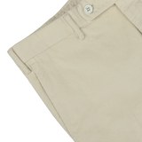 Close-up of Incotex Beige Cotton Corduroy High Comfort Chinos, showcasing the waistband, button, belt loop, and front pocket detail.