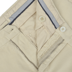 Close-up of the interior of Incotex Beige Cotton Corduroy High Comfort Chinos, showcasing the waistband, buttons, and zipper.