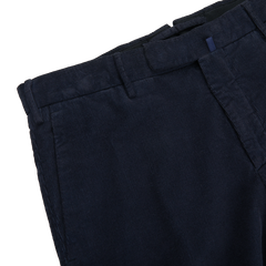 A close up of Incotex Blue Micro Cotton Corduroy High Comfort Chinos.