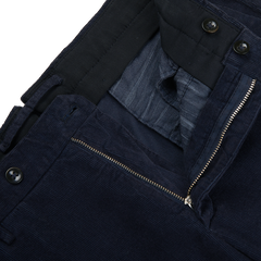 A close up of a pair of Incotex Blue Micro Cotton Corduroy High Comfort Chinos, offering both comfort and style.