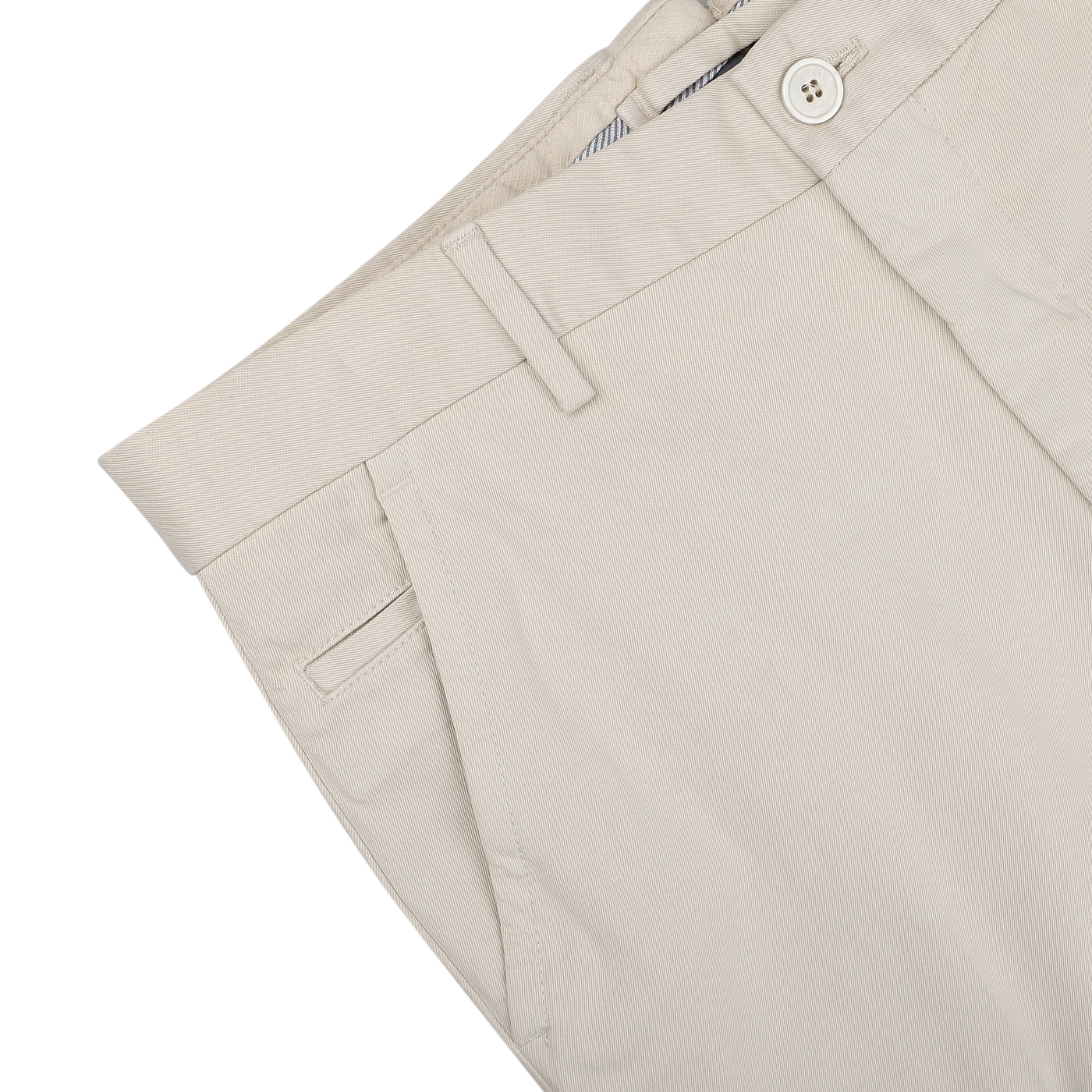 Cream Beige Cotton Stretch Model 8 Chinos by Incotex feature belt loops, a button and zip closure, and side pockets, all crafted from durable cotton twill on a white background.