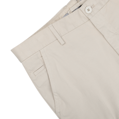 Cream Beige Cotton Stretch Model 8 Chinos by Incotex feature belt loops, a button and zip closure, and side pockets, all crafted from durable cotton twill on a white background.