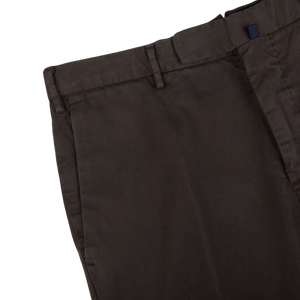A close up of Incotex's Dark Brown Cotton Stretch Comfort Chinos, made from cotton twill.