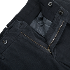 A close up of a pair of Incotex Grey Micro Cotton Corduroy High Comfort Chinos with stretch.