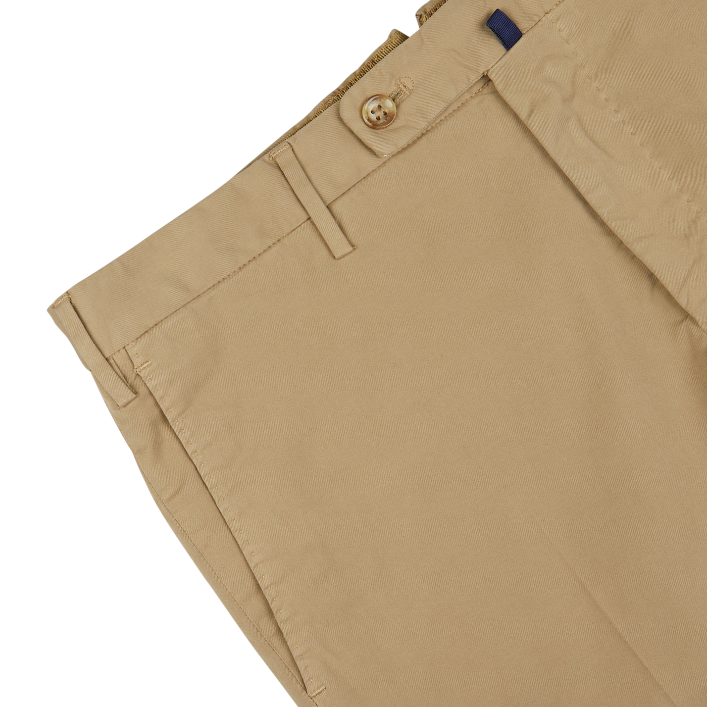 Incotex Khaki Beige Cotton Stretch Regular Chinos with a button closure and belt loops.
