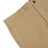 Incotex Khaki Beige Cotton Stretch Regular Chinos with a button closure and belt loops.