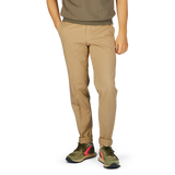A person wearing the Khaki Beige Cotton Stretch Regular Incotex chinos and green sneakers.