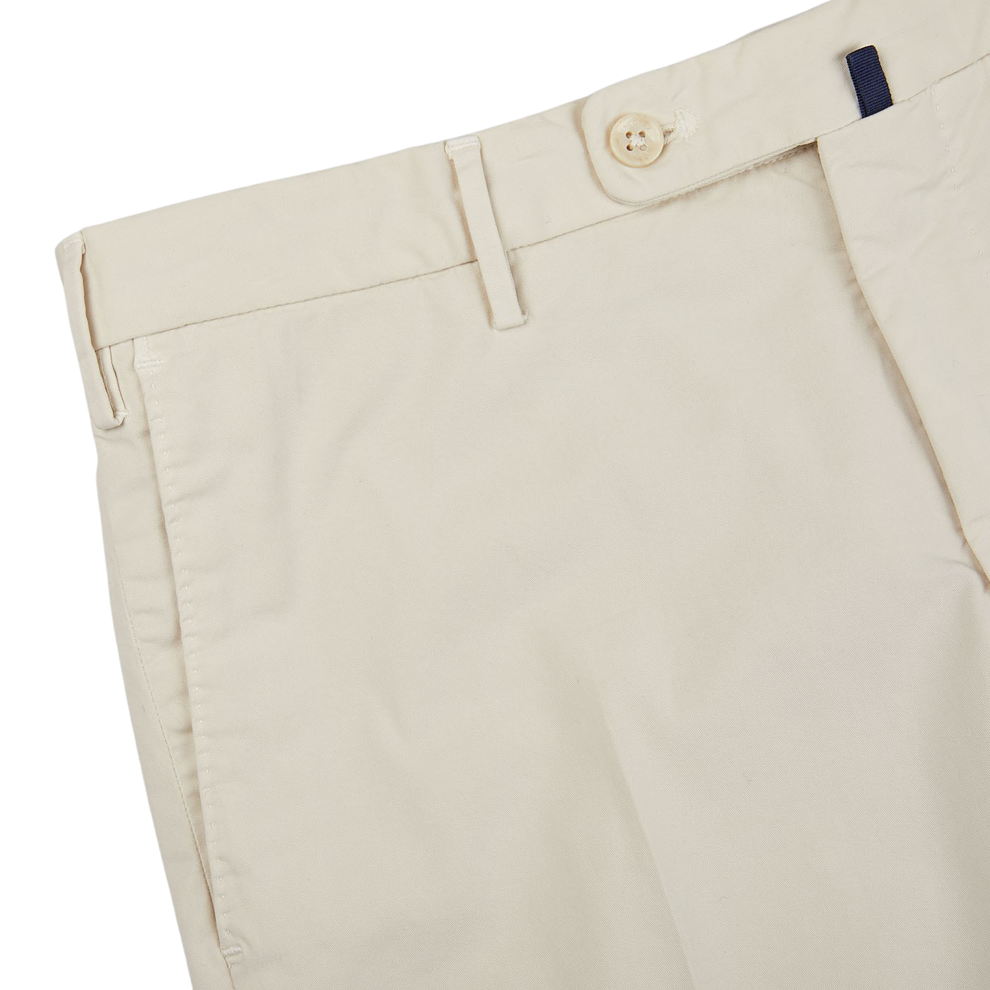 A close up of a pair of Incotex Light Beige Cotton Stretch Regular Chinos, made from cotton with stretch for a comfortable fit.