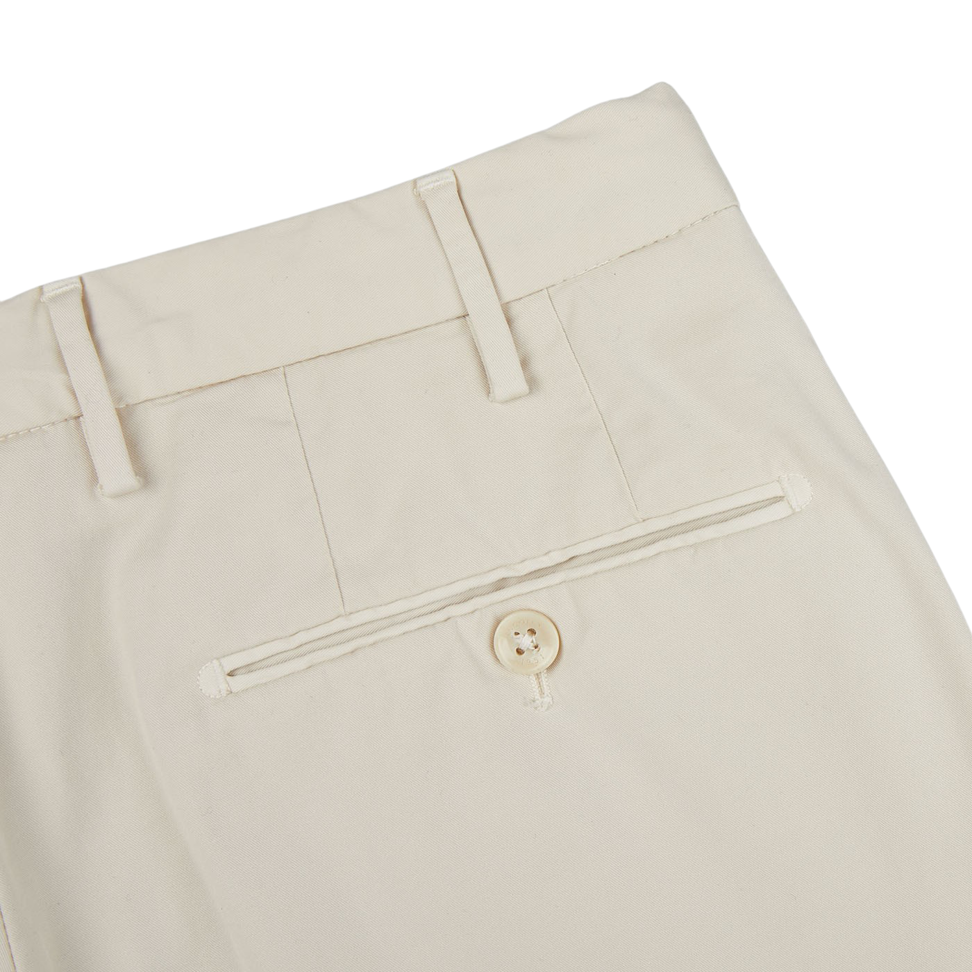 A regular fit back pocket on a pair of Incotex Light Beige Cotton Stretch Regular Chinos.
