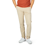A man wearing a t-shirt and Incotex Light Beige Cotton Stretch Slacks Chinos.