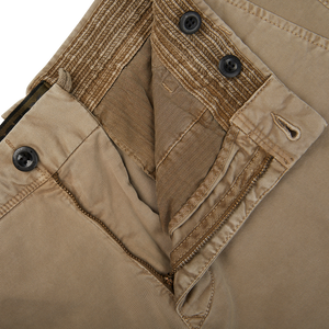 A close up of a pair of Incotex Light Brown Cotton Stretch Slacks Chinos.