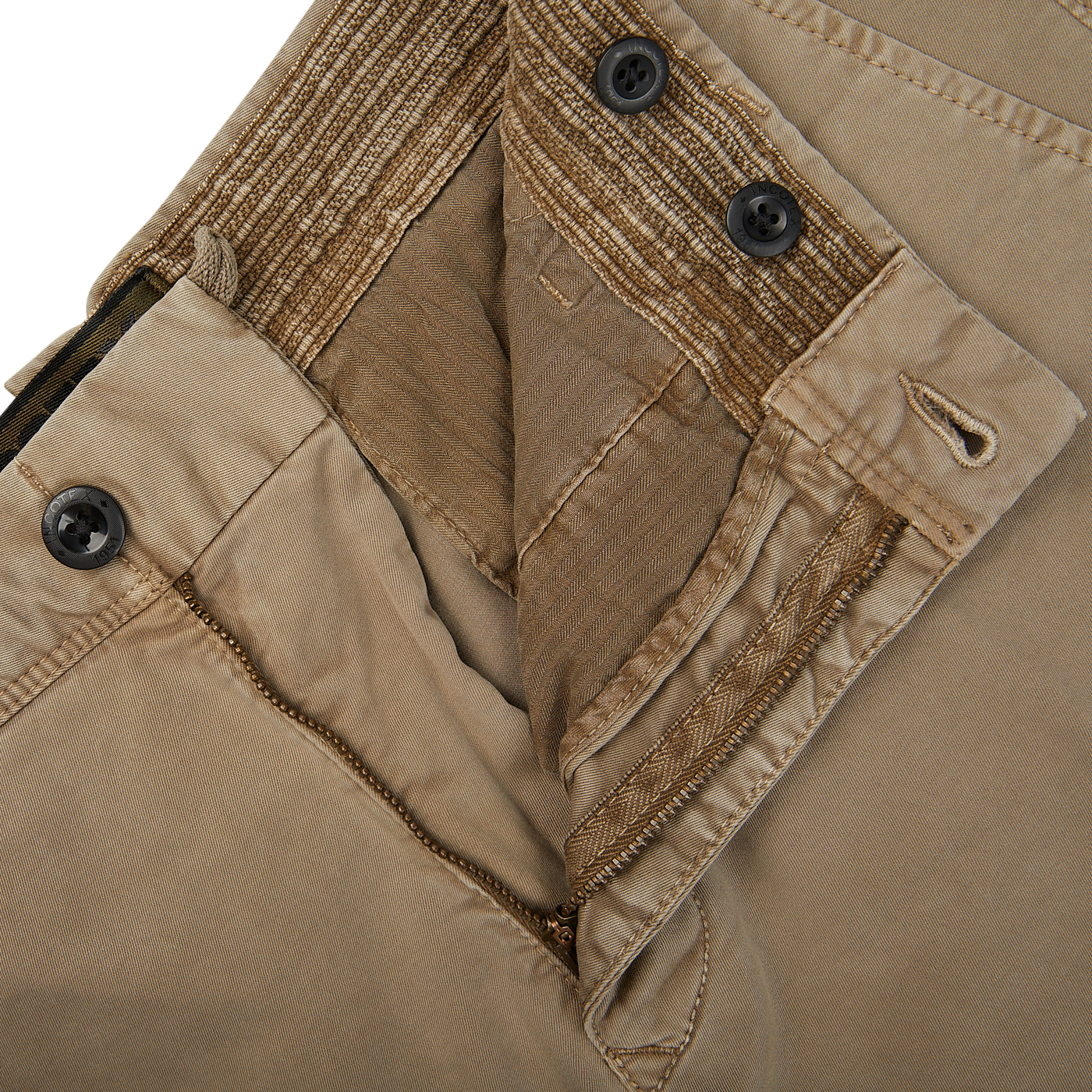 A close up of a pair of Incotex Light Brown Cotton Stretch Slacks Chinos.