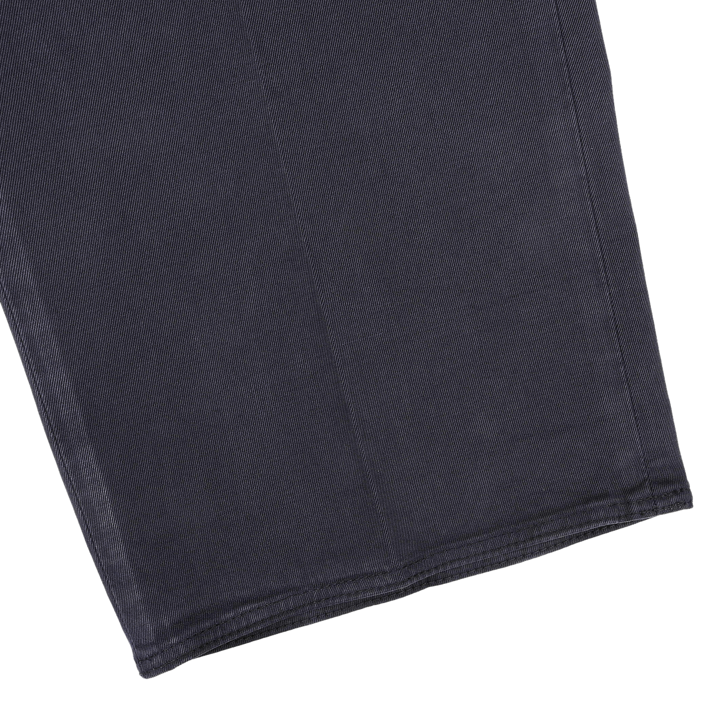 Close-up of Incotex's Navy Blue Cotton Stretch Model 8 Chinos featuring dark fabric with a fine vertical ribbed texture and a neatly stitched hem.