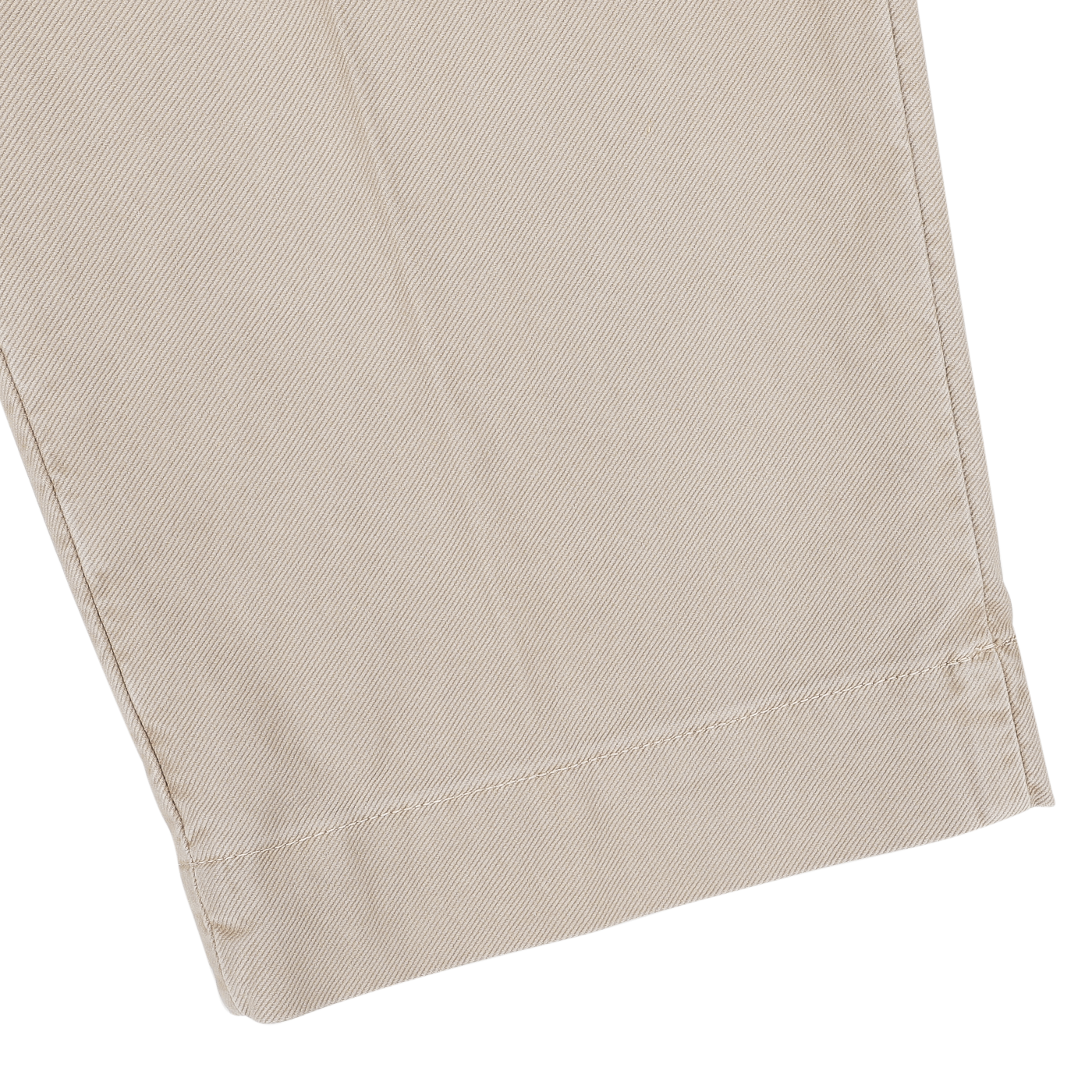 Washed Beige Single Pleat Cotton Slacks by Incotex, featuring a slim fit design with visible stitching and folded edge detail.