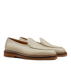 A pair of Beige Grained Leather Lex Loafers by Jacques Soloviére Paris.