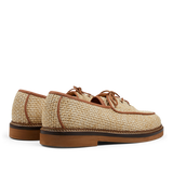 A pair of Natural Beige Raffia Luco Derbies summer derby shoes made from raffia fabric by Jacques Soloviére Paris.