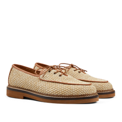 A pair of Natural Beige Raffia Luco Derbies by Jacques Soloviére Paris summer derby shoes.