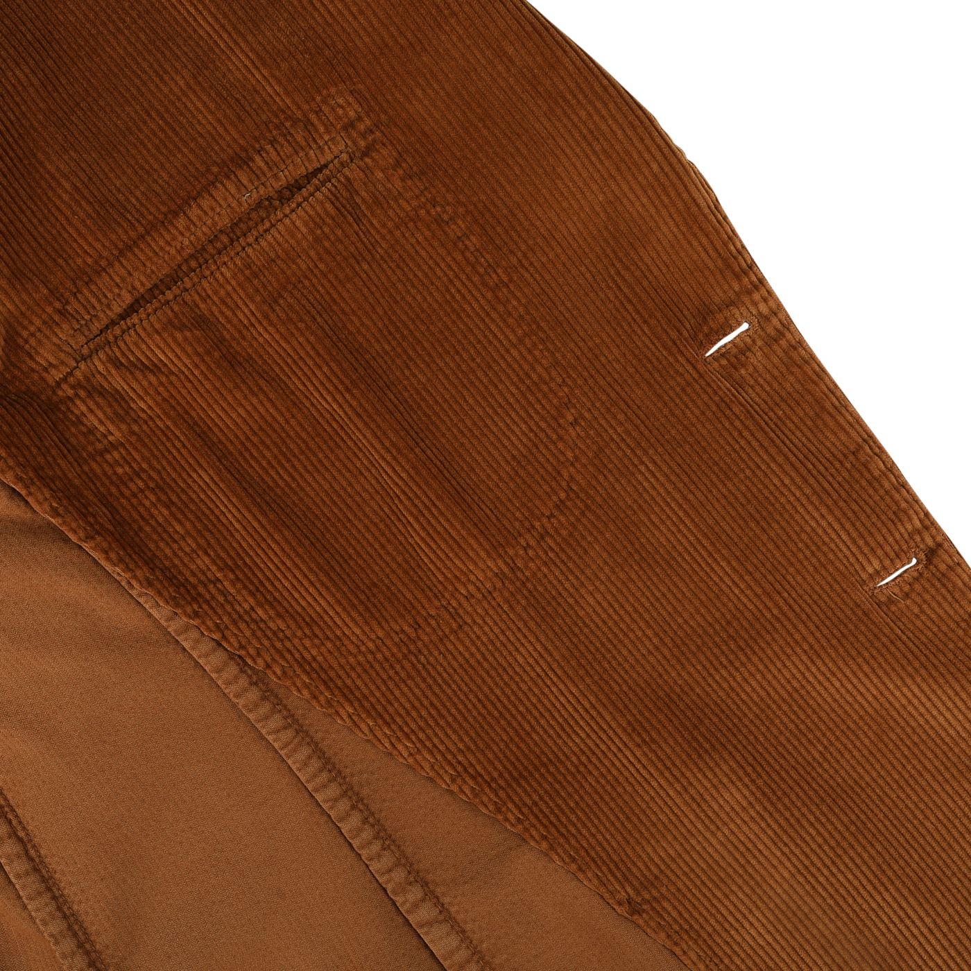 Close-up of the L.B.M. 1911 Cinnamon Brown Cotton Corduroy Blazer, featuring visible stitching details and a single pocket.